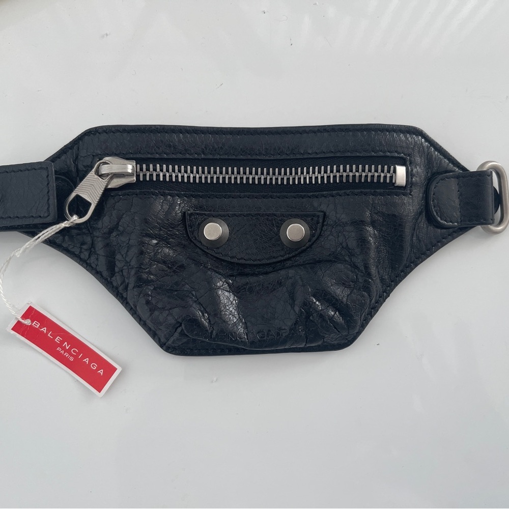 Balenciaga Black Leather Coin Purse Wrap Bracelet
